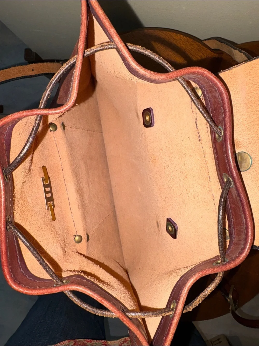 Namsce Bazar San Gimignano  Italian Leather backpack/Horse logo Brown/Gold turnl